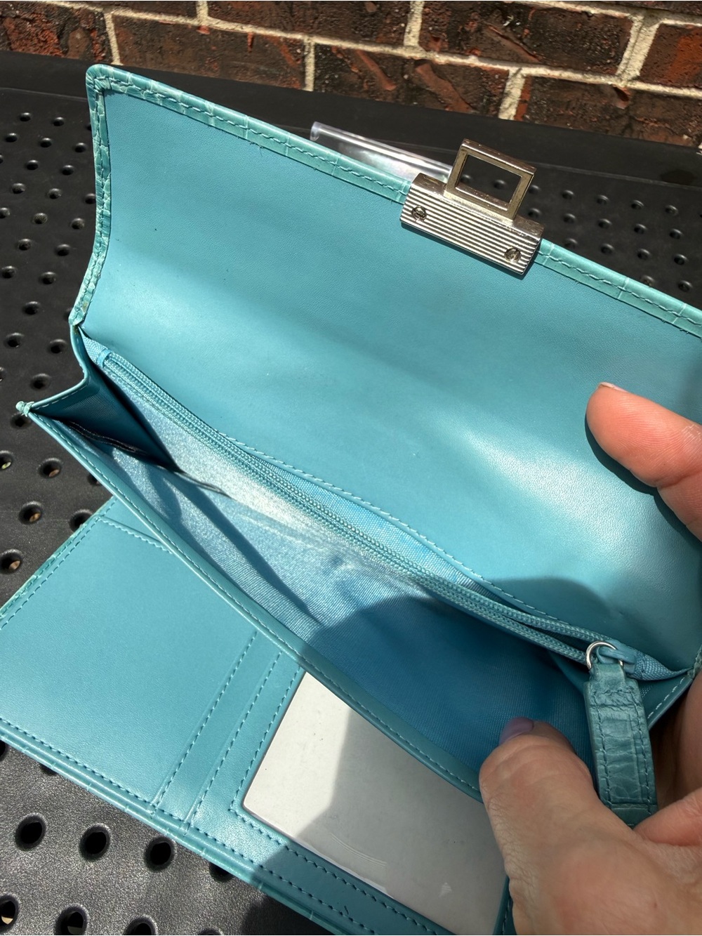 Lauren Ralph Lauren Croc Embossed Continental Wallet Turn Lock Blue - Picture 8 of 15
